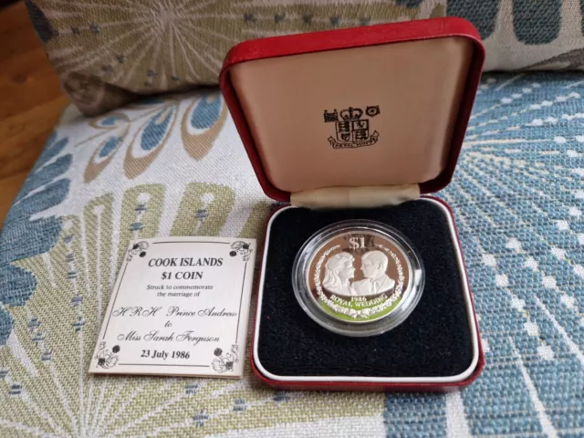 Cook Islands Silver Proof Piedford $1 coin Prince Andrew & Sarah Ferguson 1986