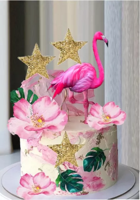 Flamingo Cake  Topper,  With Flowers Card Cake Topper(Paper)