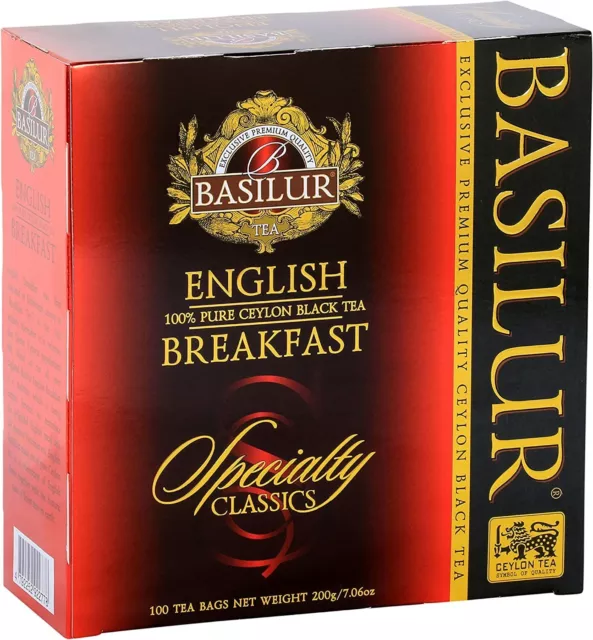 Basilur, English Breakfast pure Ceylon black tea, 100 tea bags (Pack of 3)