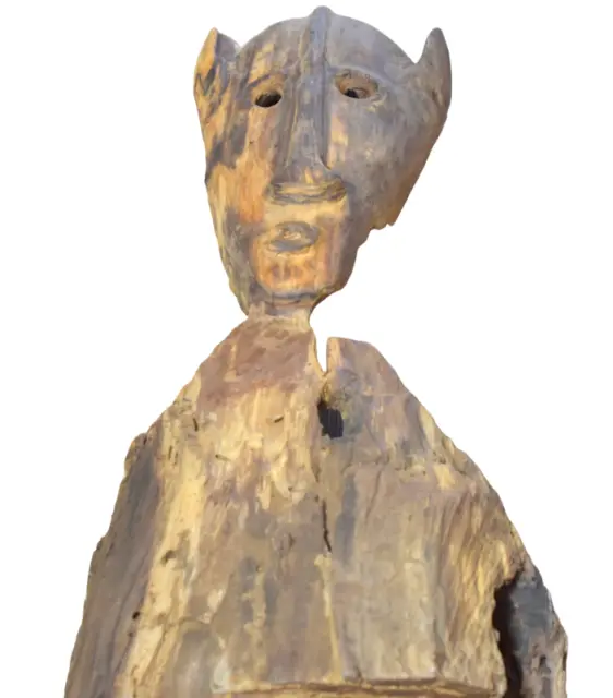 Folk Art Carved Bust Primitive Wood Sculpture SIGNED 25" Hand Carved/Home Decor