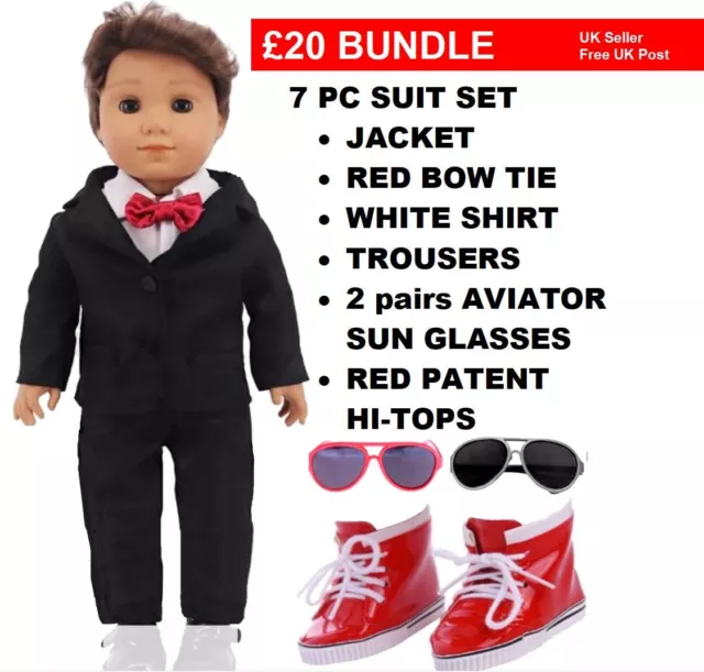 *£20 BUNDLE 18" BOY DOLL BLACK SUIT RED SHOES Our Generation Designa Friend Girl