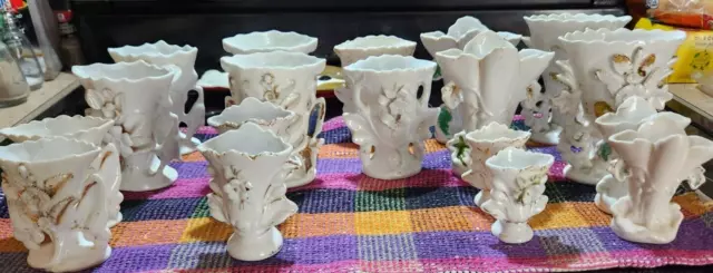 Lot/Pair Antique Paris Spill Vases - White/Gold Accents Flower Porcelain  U PICK