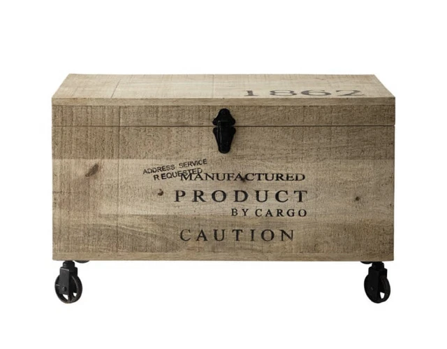 Cofre de madera Maisons Du Monde MILTON sobre rollos, B 70 cm