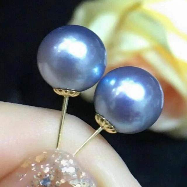 16mm Natural gray round Southsea Shell pearl14K gold earrings Freshwater