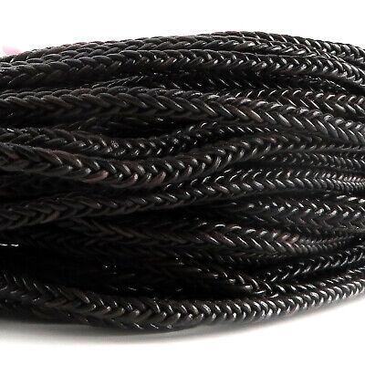 Cordón de cuero trenzado cuadrado | 3 mm - malla negra - 100% cuero | joyas