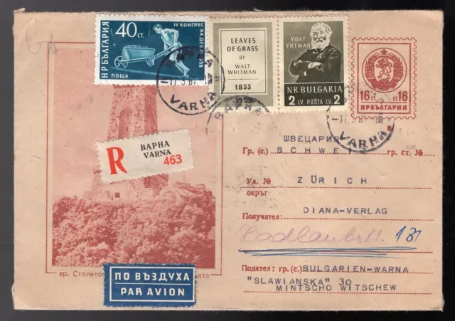 BULGARIA 1961 ILUSTRADA Cubierta de Papelería Postal, Registrada en Suiza