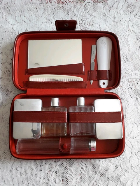 Trousse De Toilette Vintage En Simili Cuir Bordeaux - Parfaite Pour Voyages