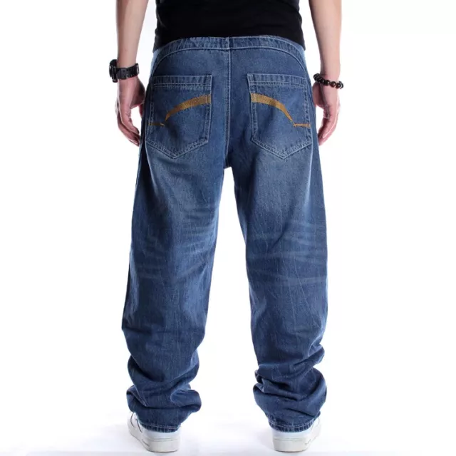 Mens Jeans Loose Trousers Denim Blue Stonewashed Hip-Hop Baggy Streetwear Pants