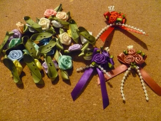 Various Small Satin Roses + 3 Larger (With Ribbon/ Pearl Detail)