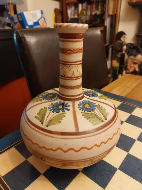 Vintage 1970s Souvenir Spain Signed Hand Painted Alaera Studio Pottery Vase 10"