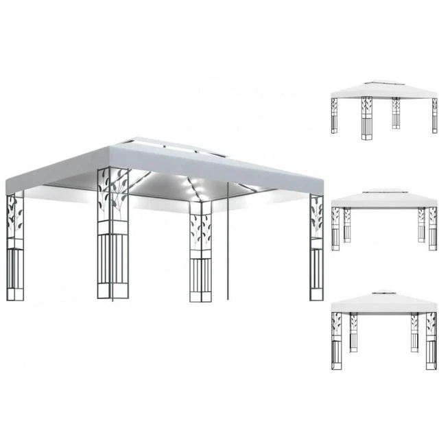 Pavillon Gartenzelt Mit Doppeldach & LED-Lichterkette 3x4 M Weiß