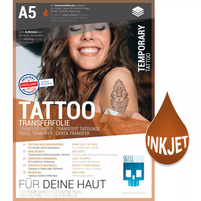 SKULLPAPER® Tattoo-Transferfolie - A5 - 6 Blatt - Tintenstrahldrucker / Inkjet