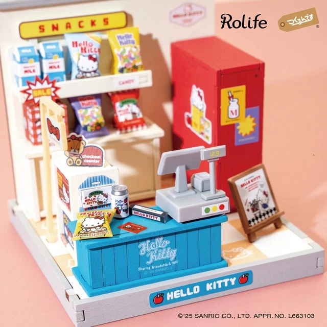 ROBOTIME TSUKURUNDESU HELLO Kitty Supermarket DIY Sanrio Miniature ...