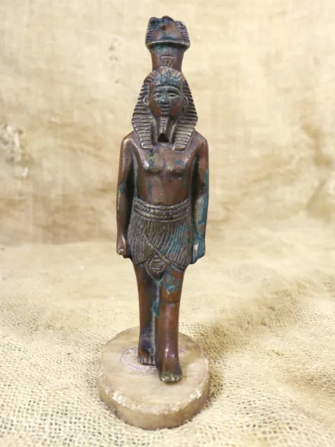 Antique Copper Statue Ancient Egyptian Pharaoh King Ramses II On Marble Base