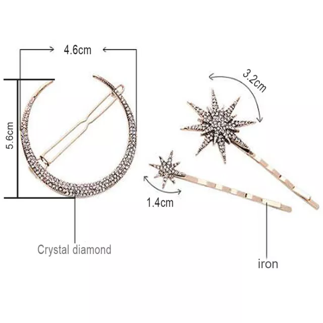 Spilla clip per capelli donna strass luna stellata retrò cristallo forcina scorrevole barrette 2