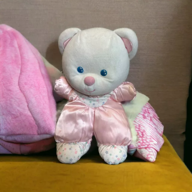 Vintage 1992 FISHER PRICE Plush Pink Satin TEDDY BEAR Stuffed Animal Lovey 1388