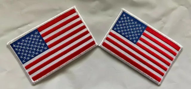 2 USA American Flag Embroidered Iron- On Patches 2.5x4" White Border Applique