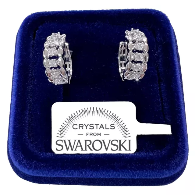 Círculo 15mm Malla Pendientes Pl. Oro Blanco 18K con Cristales Swarovski Plata