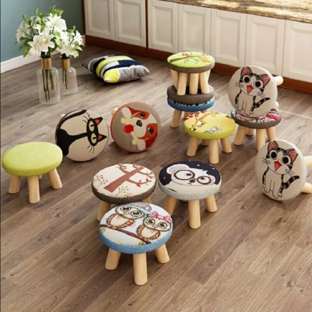 Silla para niños Zapato de madera maciza Taburete Puerta Desgaste Cuadrado Sala de estar Tela Arte Pequeño 2