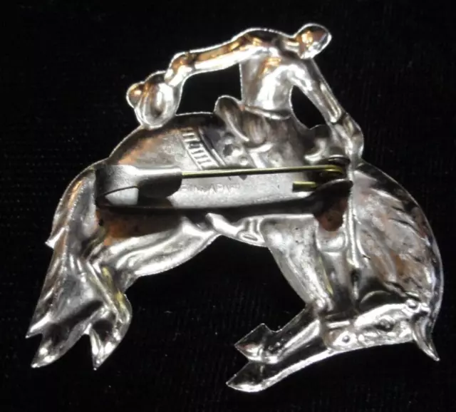 Vintage Bucking Bronco Cowboy Brooch Pin Japan Tin