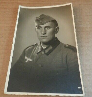 Wwii German Soldier Photograph Postcard Uniform Hat Original Army Ww2 #70