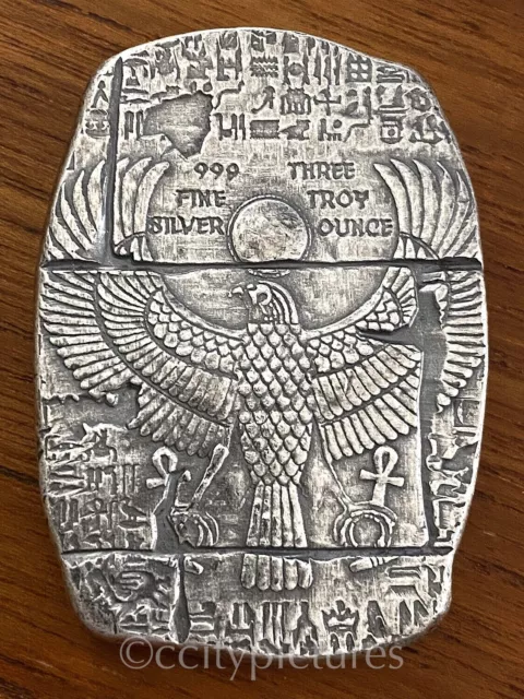 3 oz 999 Silver Relic Bar - Old World Egyptian Falcon God Horus BAR HAND POURED