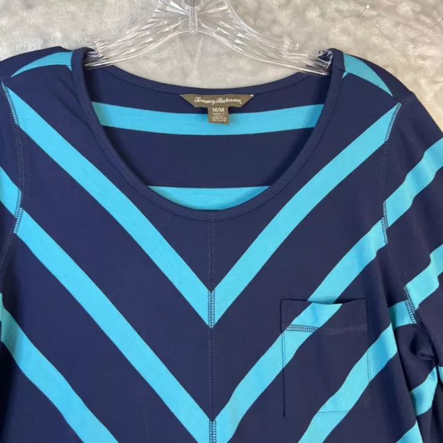 Tommy Bahama Women’s Top Medium Navy Blue Turquoise Chevron Stripe Beach Tunic