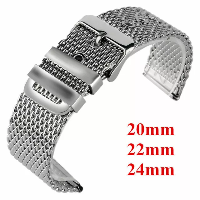 20mm 22mm 24mm Men Women Wrist Band Stainless Steel Mesh Watch Strap Bangle