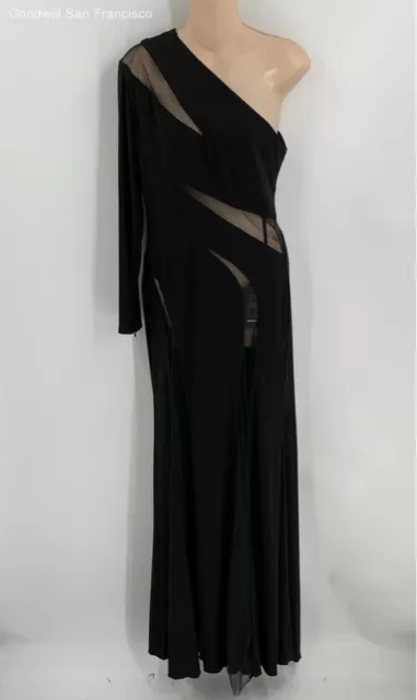 NWT Mac Duggal Womens Black Jersey One Shoulder Illusion Cut Out Maxi Dress 4