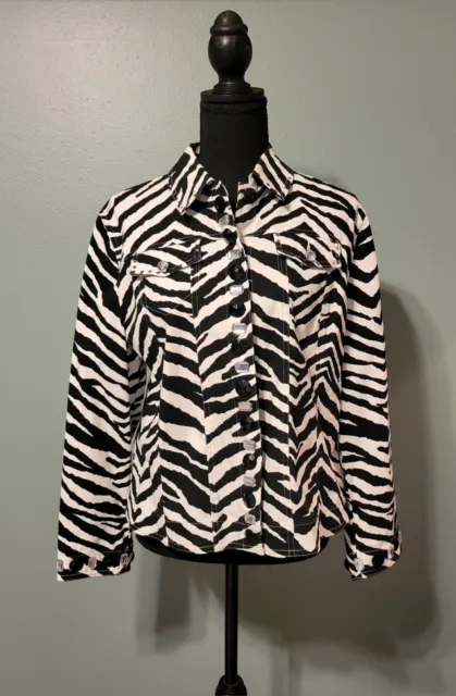 Zebra Print Bejeweled Jacket By  Laura Ashley Petite Size Large