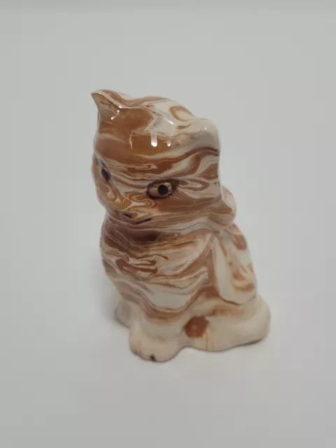Vintage Alaska Native Clay Pottery Ceramic Cream Brown Swirl Cat Kitten Figurine