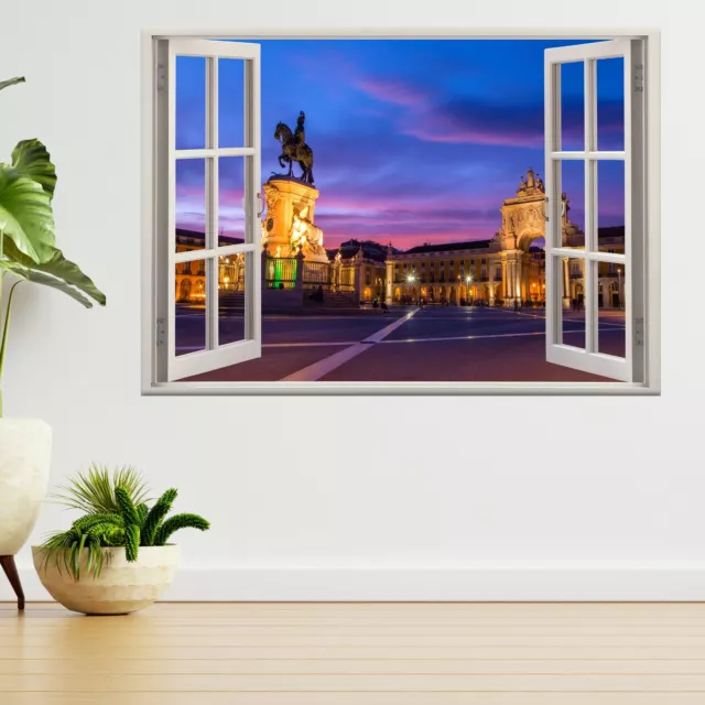Commerce Square In Night Lisbon 3d Window View Wall Sticker Poster Decal A437