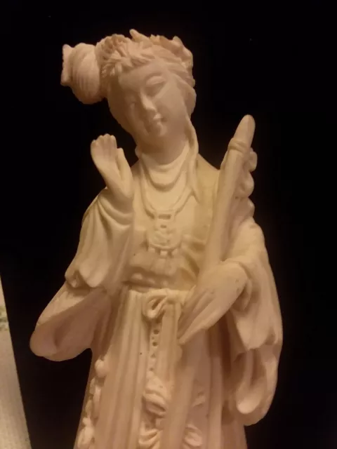 Fine Chinese Hand Carved, White Hardstone of woman w/base. Incredible detail!