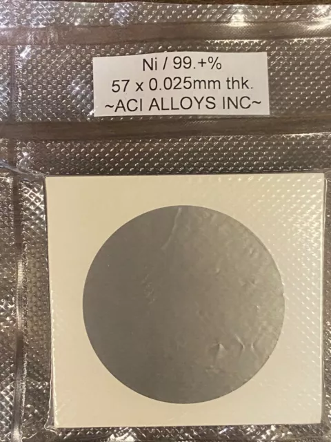 Nickel SEM Sputter target: Ni 99% pure, 57mm diameter x 0.025mm thick