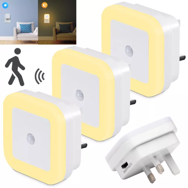 Plug-in LED Night Light Motion Sensor Night Lamp PIR Hallway Dusk to Dawn Light