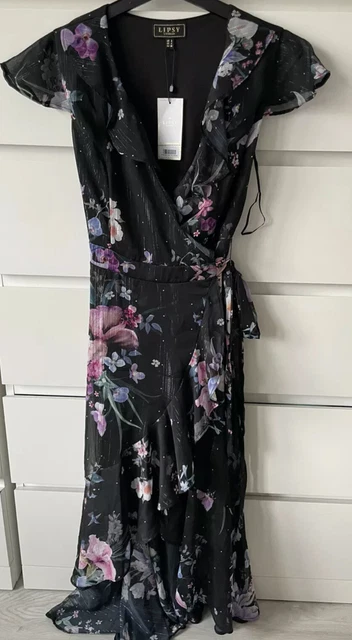Lipsy jenna print best sale lurex wrap dress