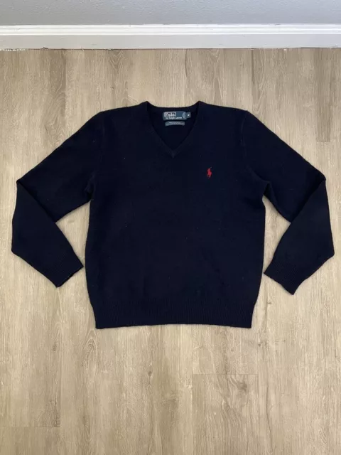 Vintage Polo Ralph Lauren Sweater Men M Blue Lambs Wool Long Sleeve Small Pony