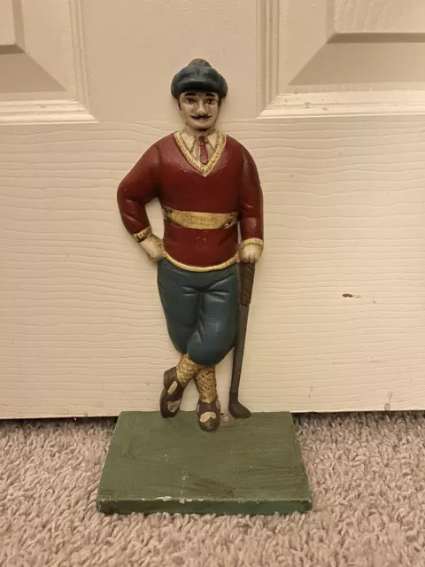2 Cast Iron Vintage Golfer Golf Door Stops Or Bookends