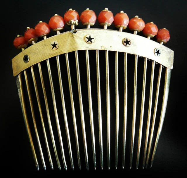ANCIEN Peigne diademe or argent corail Napoleon Coral gold silver tiara ANTIQUE