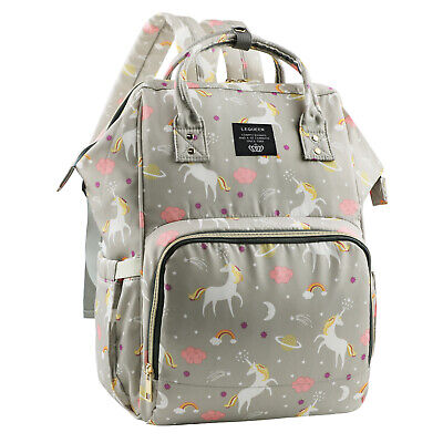 LEQUEEN Unicorn Mommy Mom Baby Diaper Bag Backpack Large Nappy Changing Bag Gray