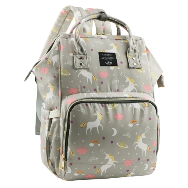 LEQUEEN Unicorn Mommy Mom Baby Diaper Bag Backpack Large Nappy Changing Bag Gray 12
