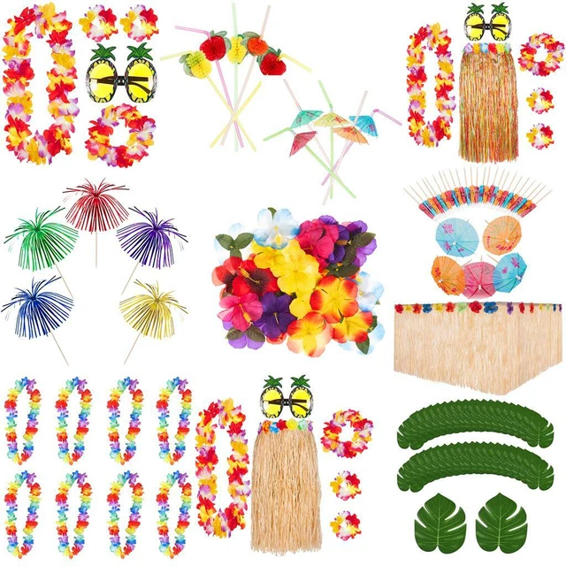 Tropical Hawaiian Party Decoration Luau Beach Bbq Decor Hula Skirt Cocktail Lei