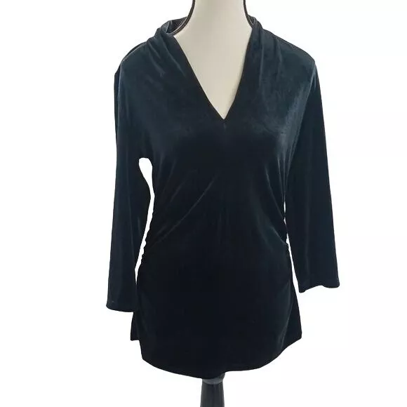 Vince Camuto Tunic Top Black Velour Velvet Ruched Womens Size Medium