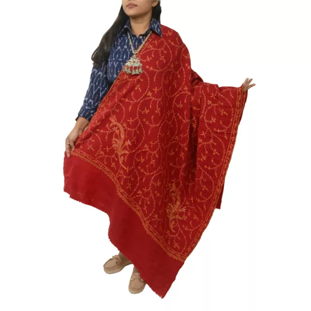 Sanskriti Vintage Pure Woollen Shawl Hand Embroidered Suzani Long Throw Stole 2
