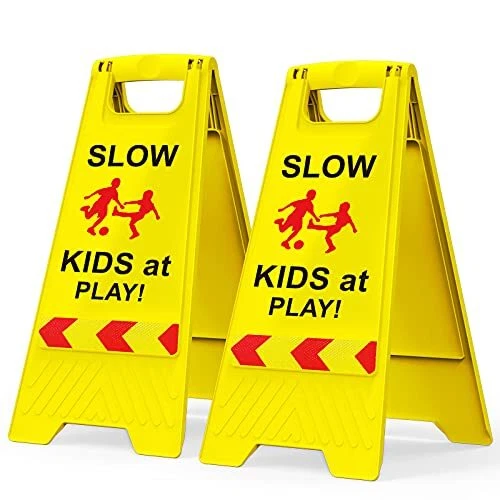 Children at Play Safety Signs, 2 Pack Kids at Play Signs with Reflective Tape,