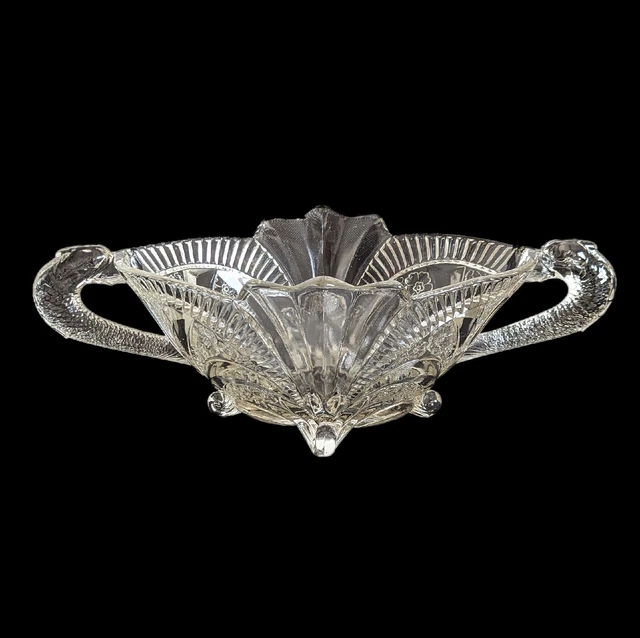 BROCKWITZ LARGE ART Deco Clear Glass Bowl with Serpent Handles, German