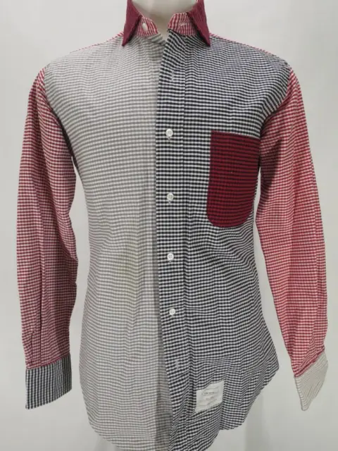 Awesome THOM BROWNE long sleeve color block check dress shirt size 2 LKNW! K54