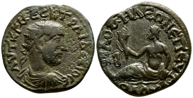 *AET* PHILOMELION (Phrygia) AE24. Trajan Decius. VF+/EF-. River-god Gallos.