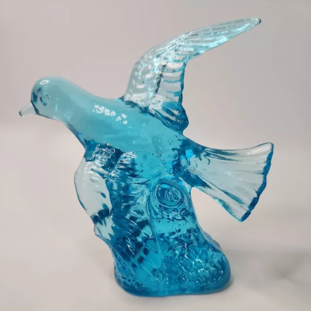 Mosser Art Glass Bird in Flight Signed Blue Figurine Statue 5 x 5 1/2