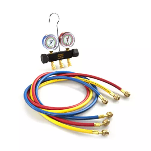 CPS Products MBHP5 2-Valve Manifold,R-22,404A,410A Gauges, 5 ft. Hoses